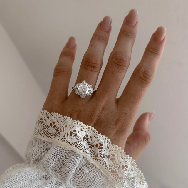 2 Carat Lab Grown Round Diamond Floral Engagement Ring in Platinum - Jasmine