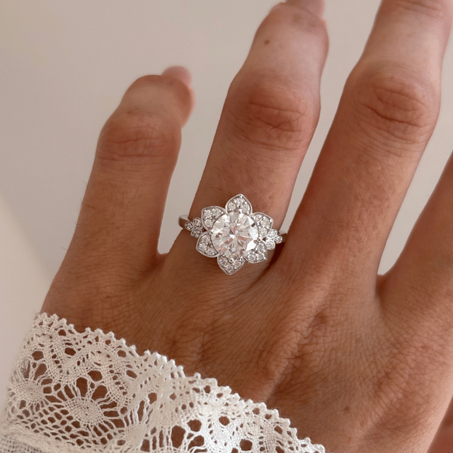 2 Carat Lab Grown Round Diamond Floral Engagement Ring in Platinum - Jasmine