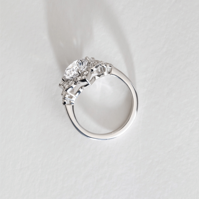 2 Carat Lab Grown Round Diamond Floral Engagement Ring in Platinum - Jasmine