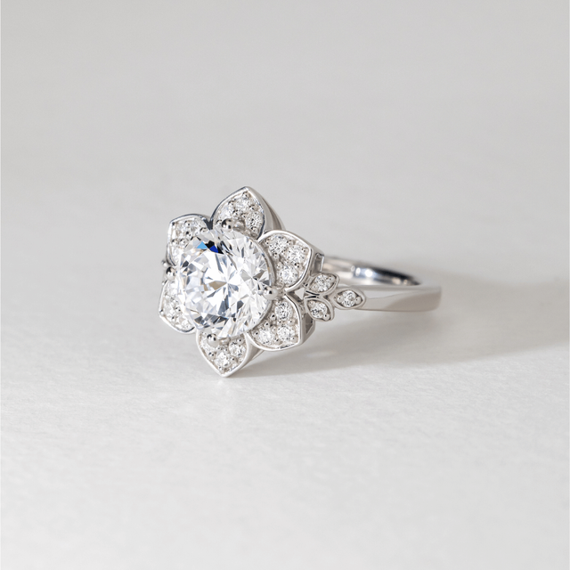 2 Carat Lab Grown Round Diamond Floral Engagement Ring in Platinum - Jasmine
