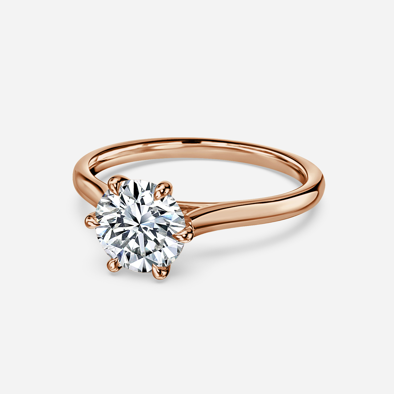 6 Prong Rose Gold Solitaire Engagement Ring Tapering Band