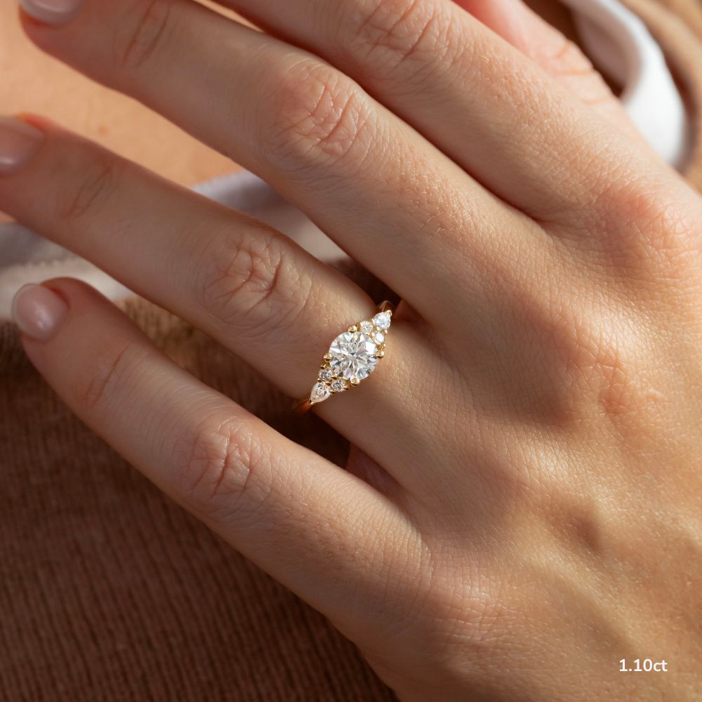 Nanami Yellow Gold Trilogy Cluster Engagment Ring