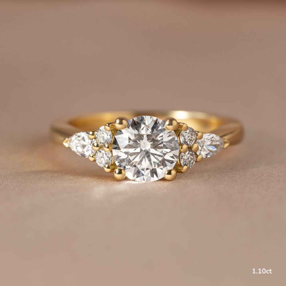 Nanami Yellow Gold Trilogy Cluster Engagment Ring
