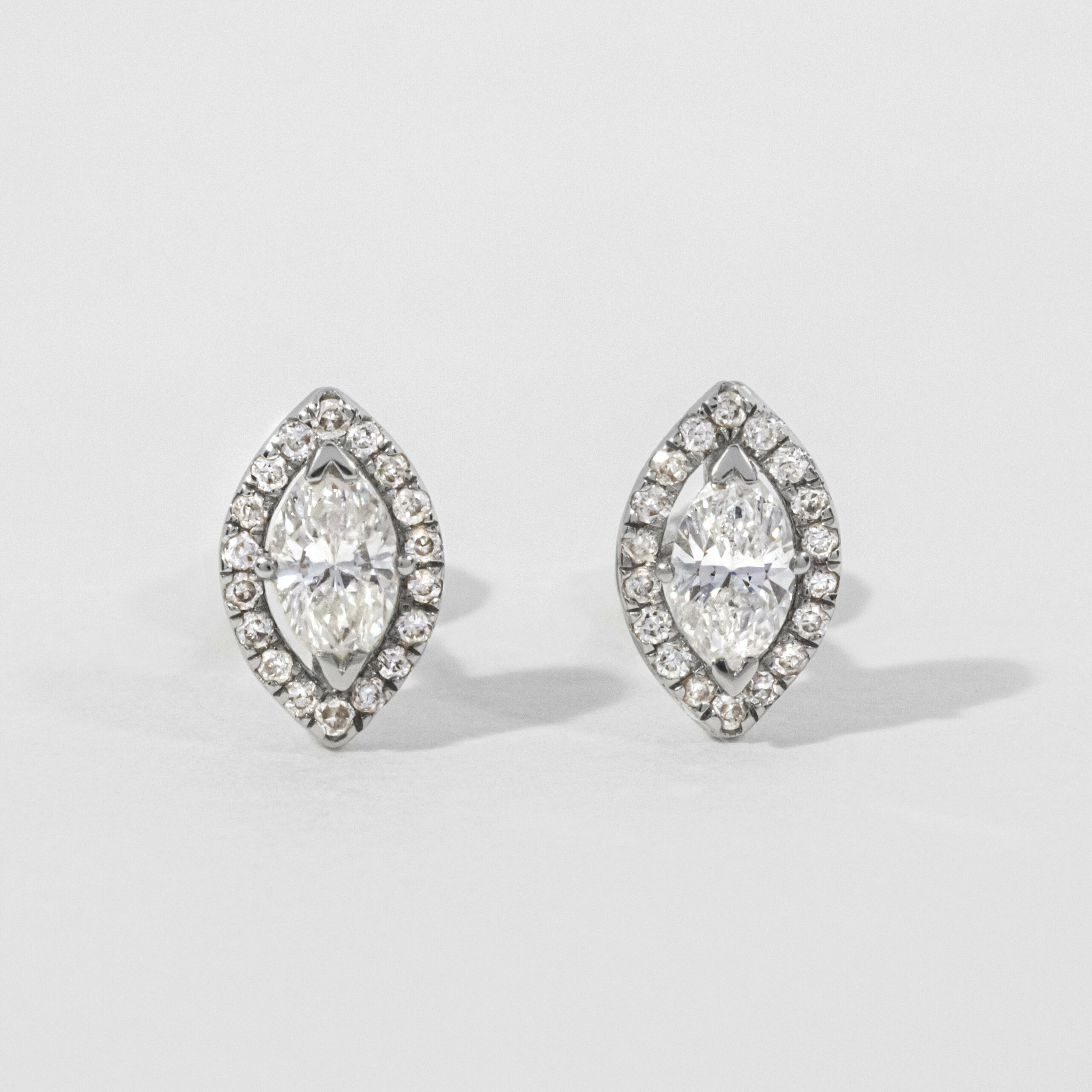 Marquise Halo Diamond Stud Earring In White Gold