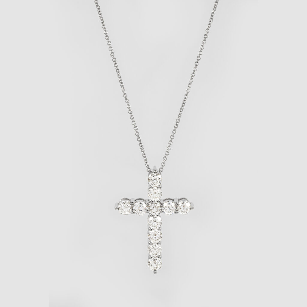 Micro Set Diamond Cross Pendant In White Gold