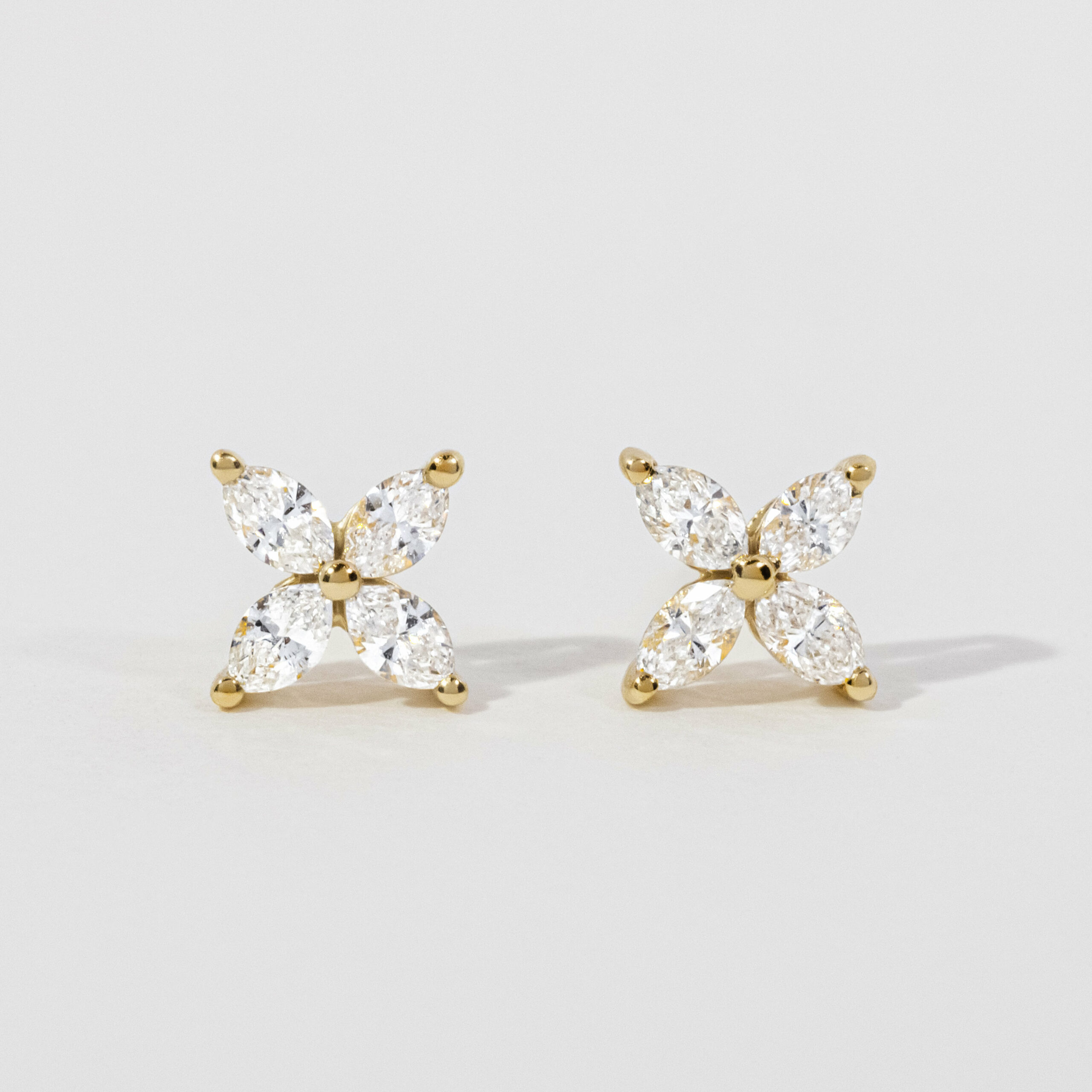 Marquise Flower Diamond Stud Earring In Yellow Gold
