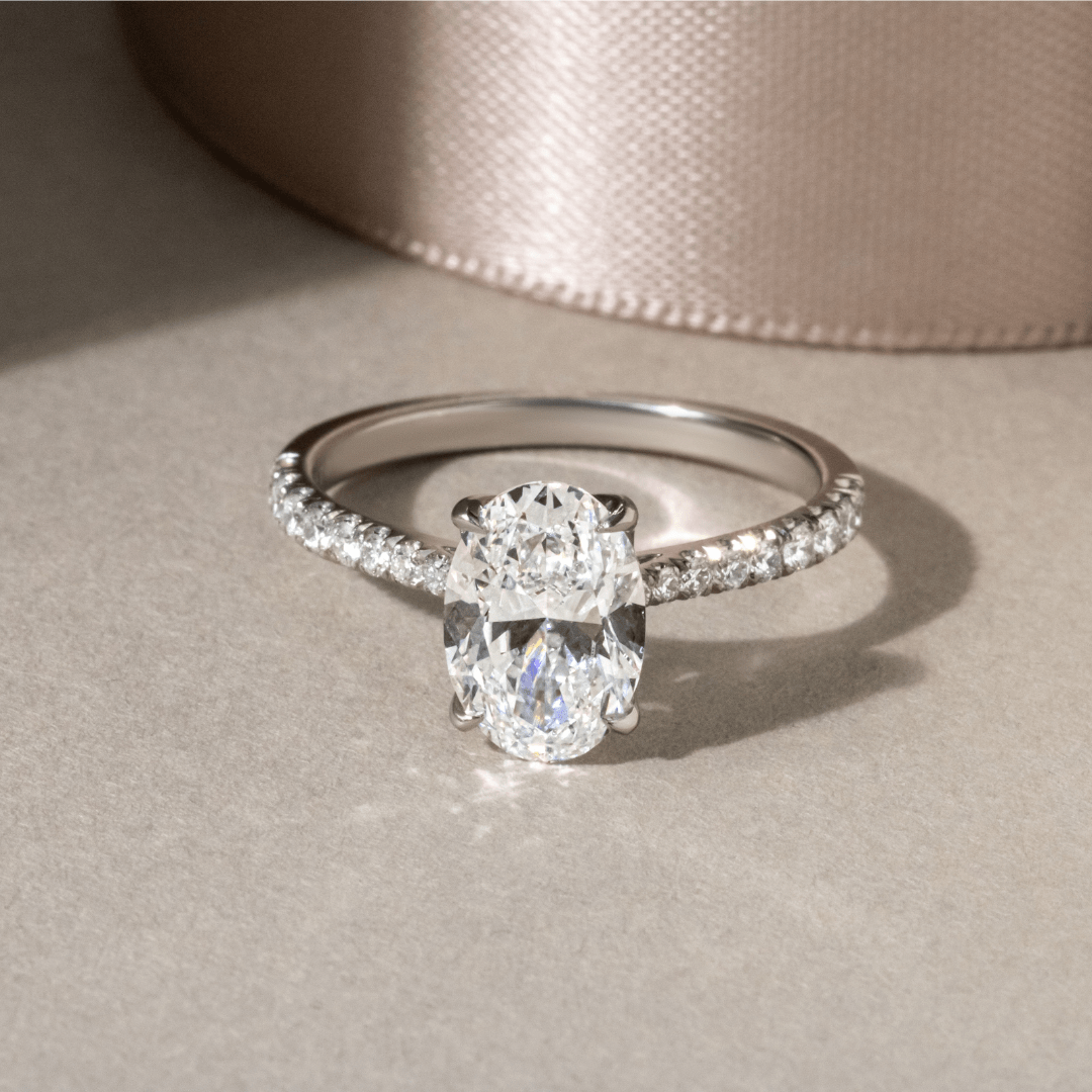 Oval solitaire sale pave engagement rings