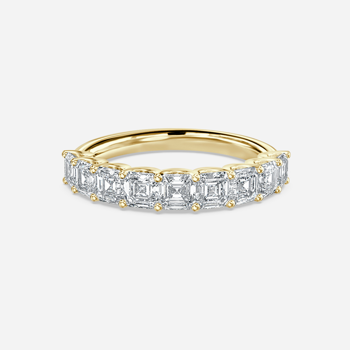 Asscher Diamond Half Eternity Ring In Yellow Gold