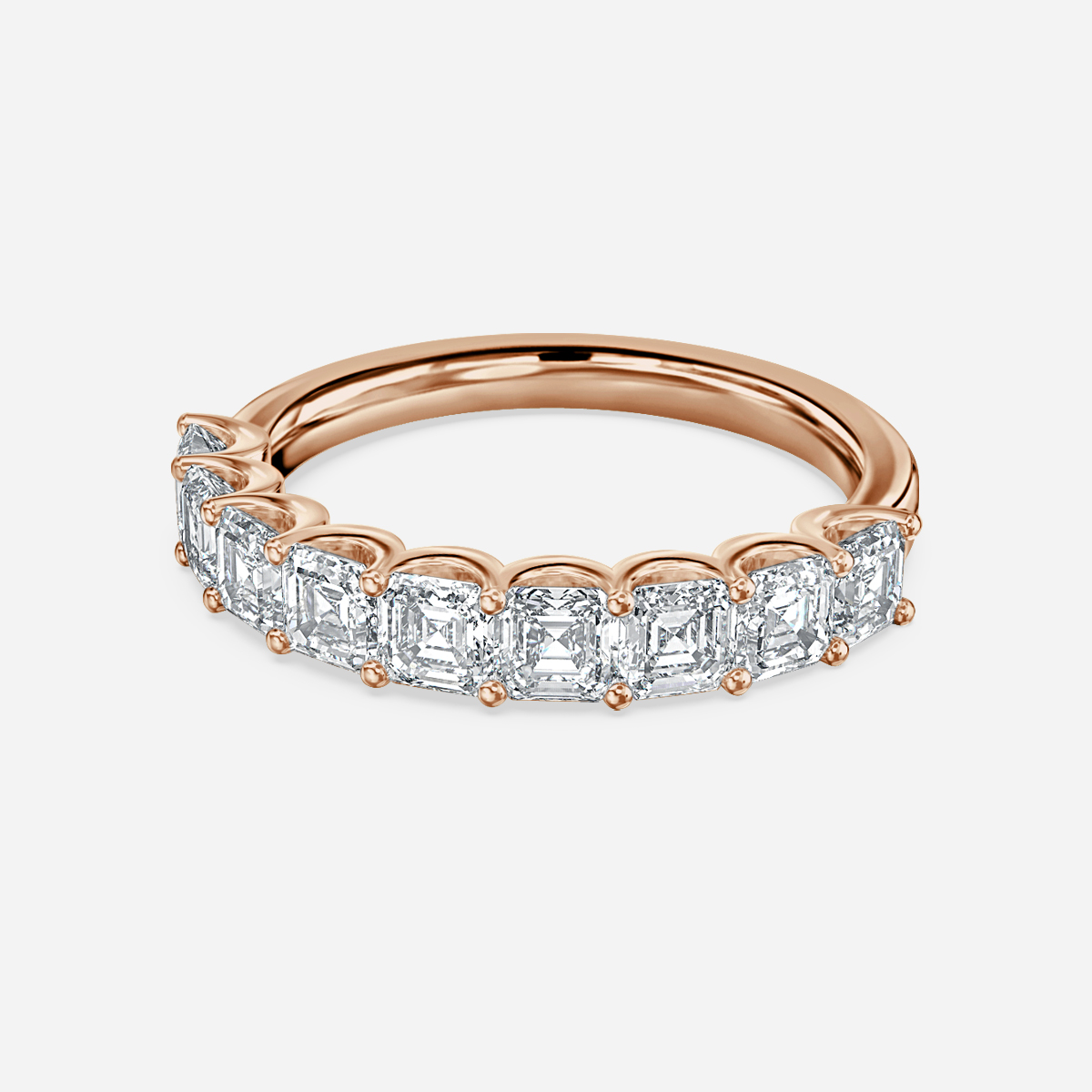 Asscher Diamond Half Eternity Ring In Rose Gold