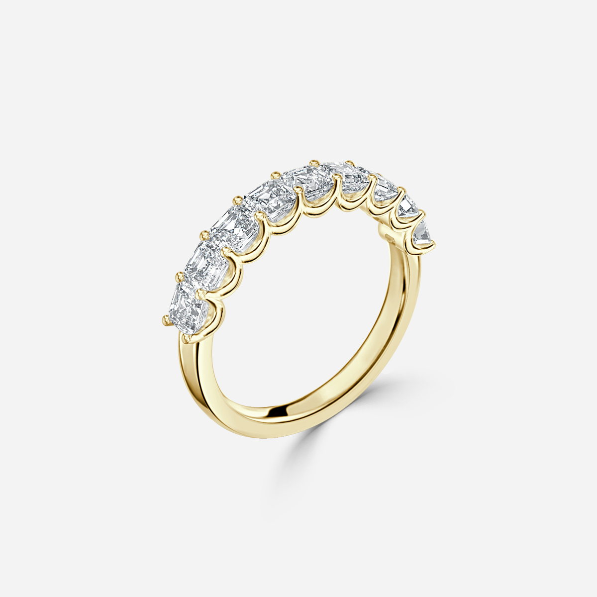 Asscher Diamond Half Eternity Ring In Yellow Gold