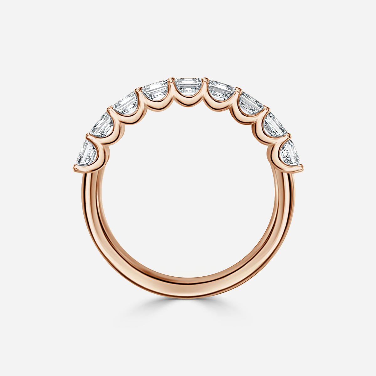Asscher Diamond Half Eternity Ring In Rose Gold