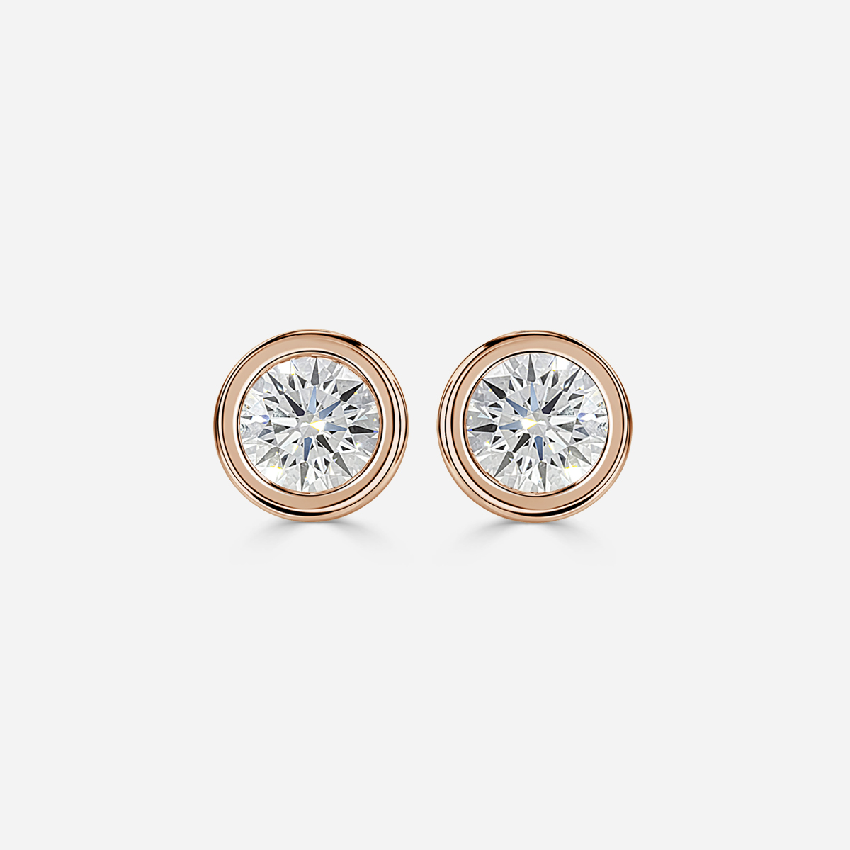 Bezel Set Round Diamond Studs Rose Gold Flawless Fine Jewellery