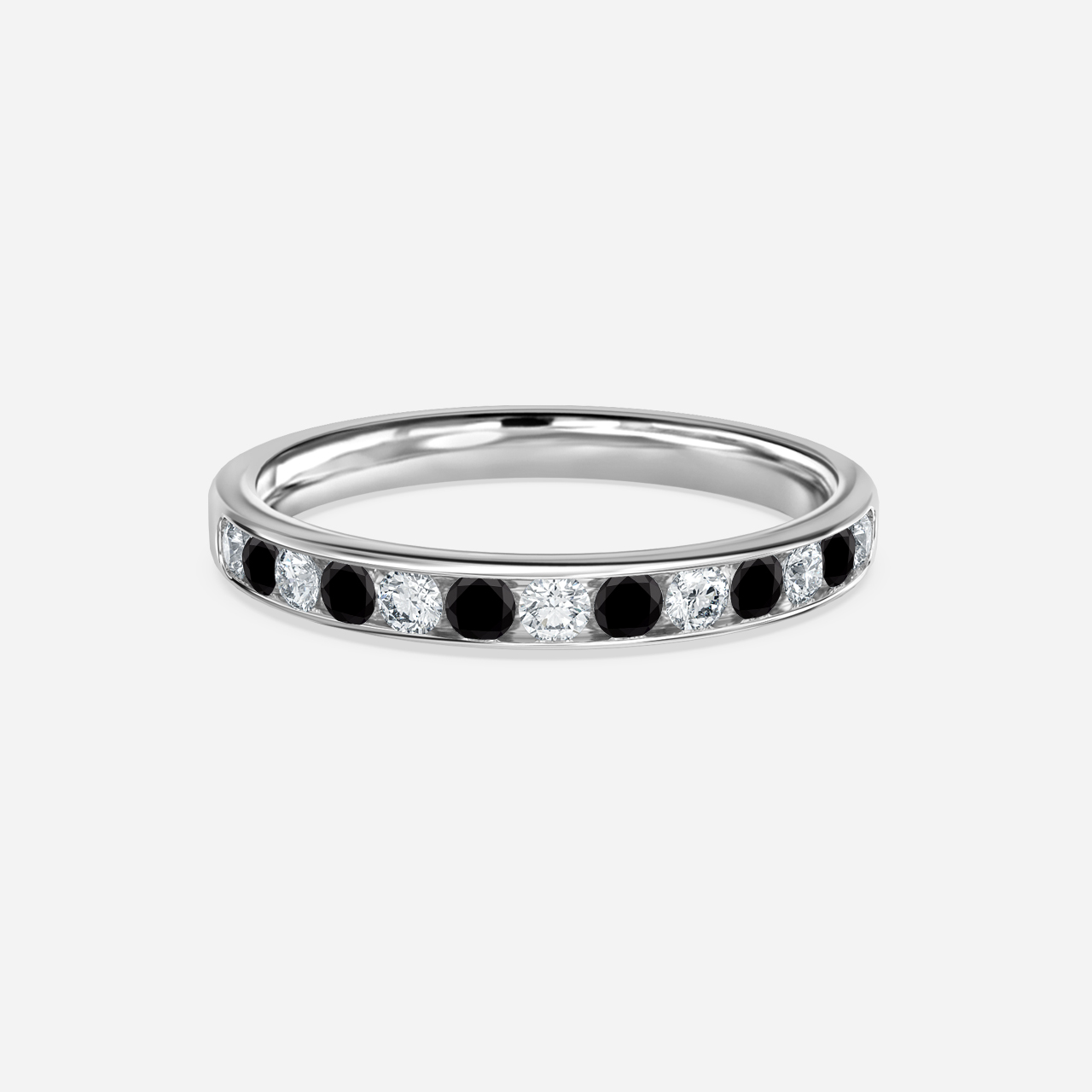 Channel Set White And Black Diamond Ring In Platinum Flawless Fine