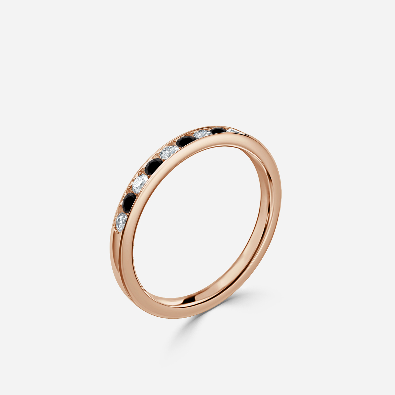 Channel Set White And Black Diamond Ring In Rose Gold