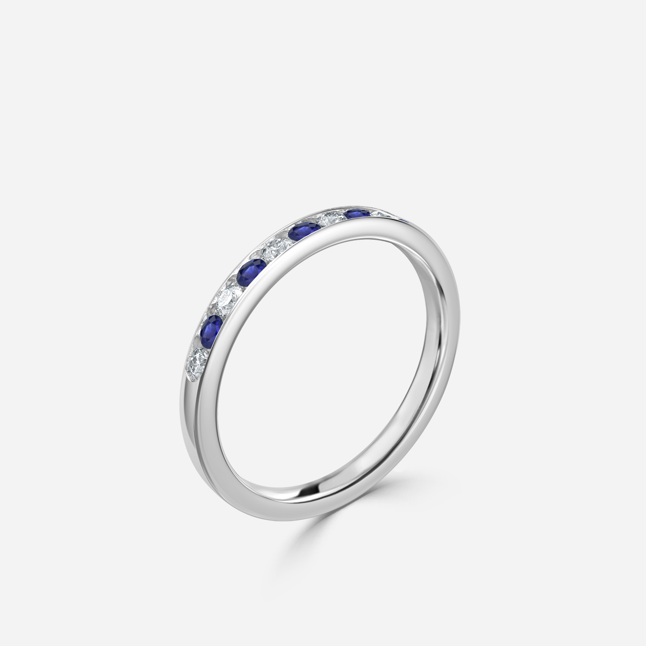Channel Set Sapphire And Diamond Ring In white Gold