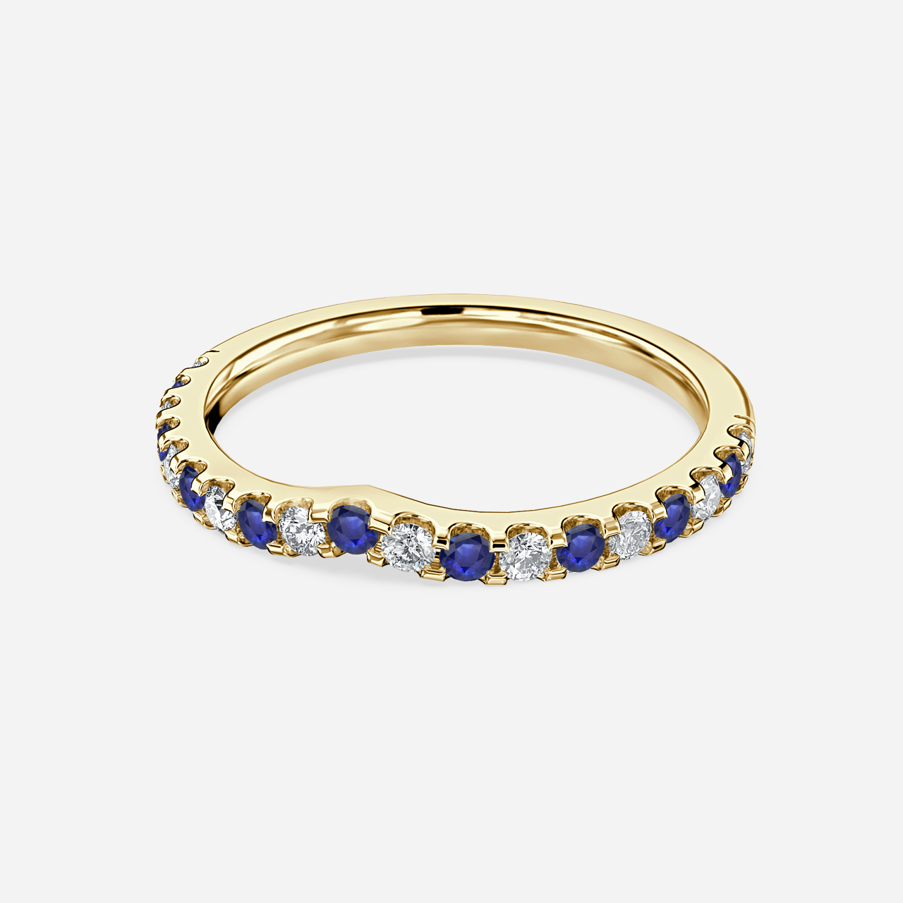 Curved Yellow Gold Claw Set With Diamond And Blue Sapphire