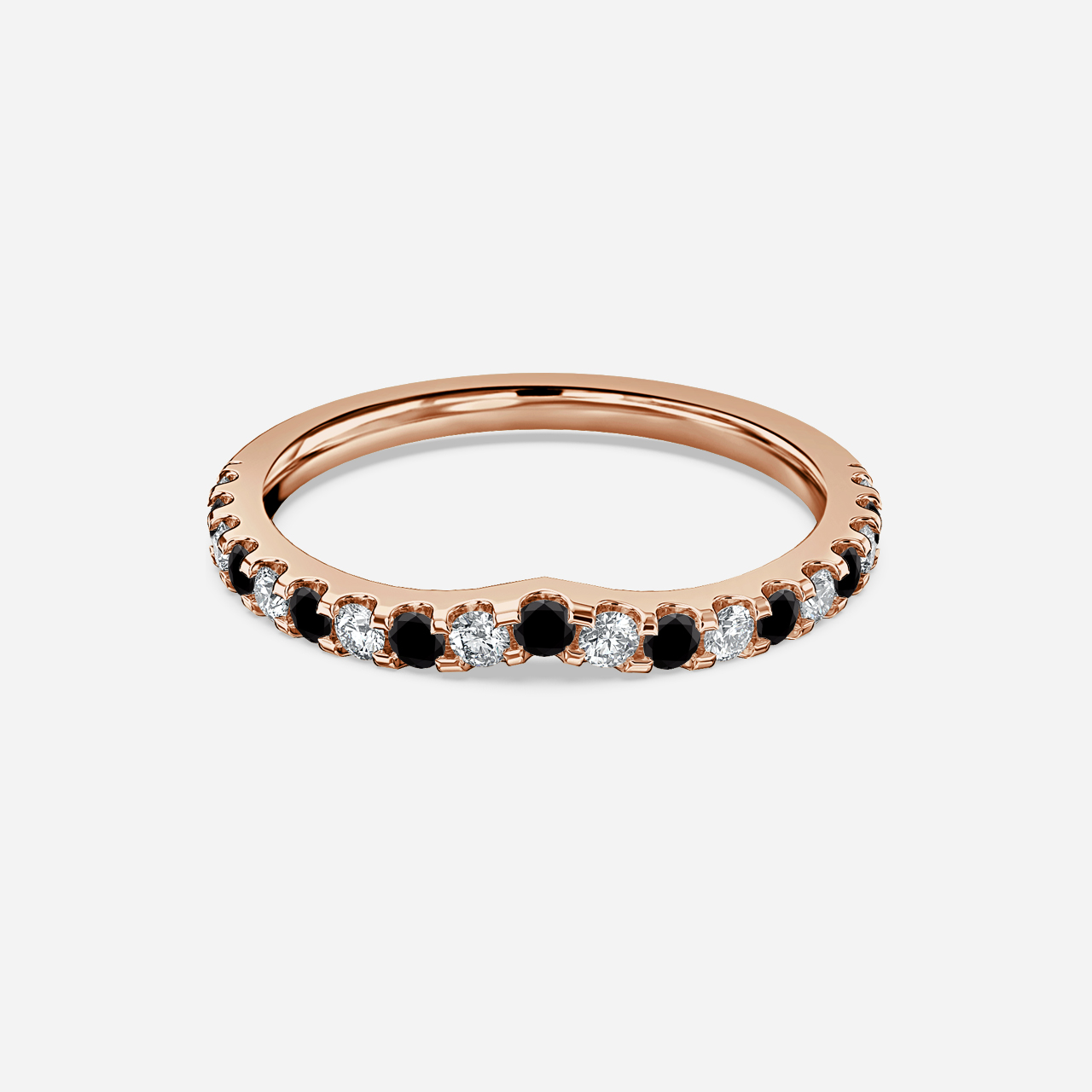 Curved Rose Gold Claw Set With Diamond And Black Diamond