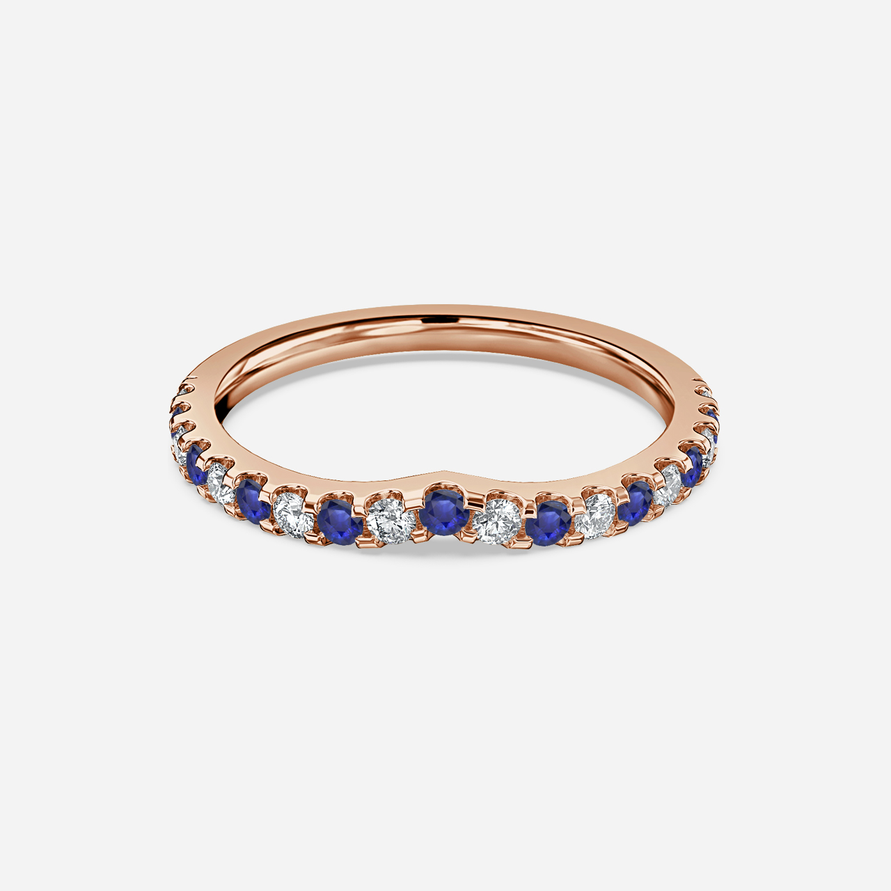 Curved Rose Gold Claw Set With Diamond And Blue Sapphire