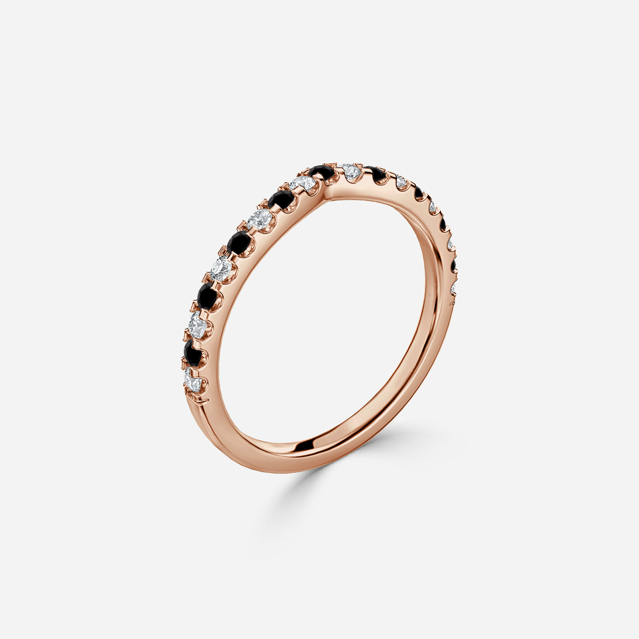 Curved Rose Gold Claw Set With Diamond And Black Diamond