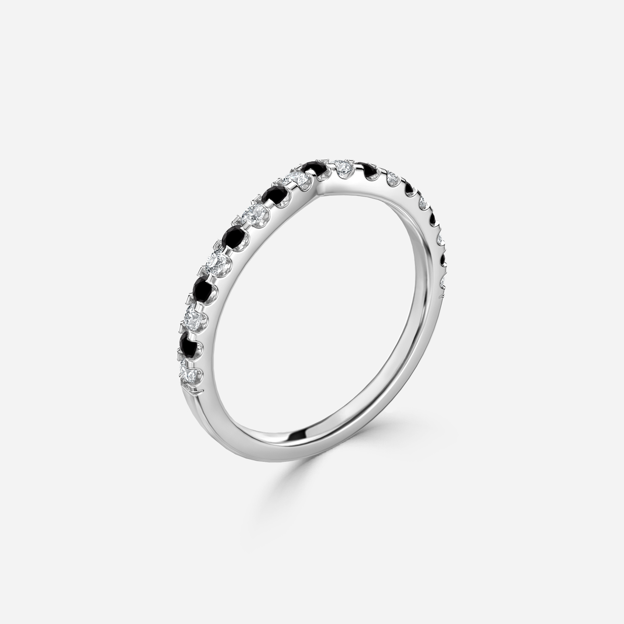 Curved White Gold Claw Set With Diamond And Black Diamond