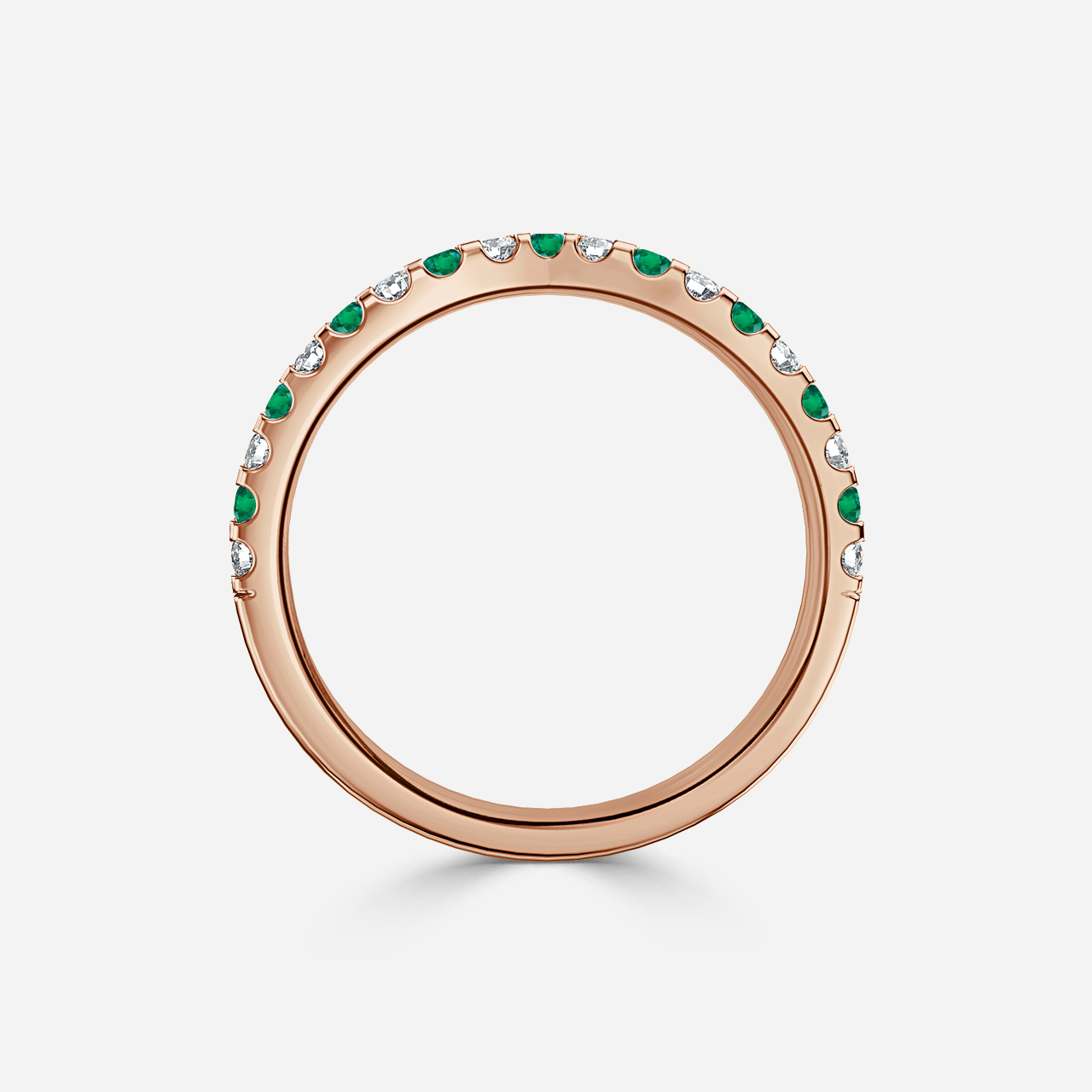 Curved Rose Gold Claw Set With Diamond And Green Emerald