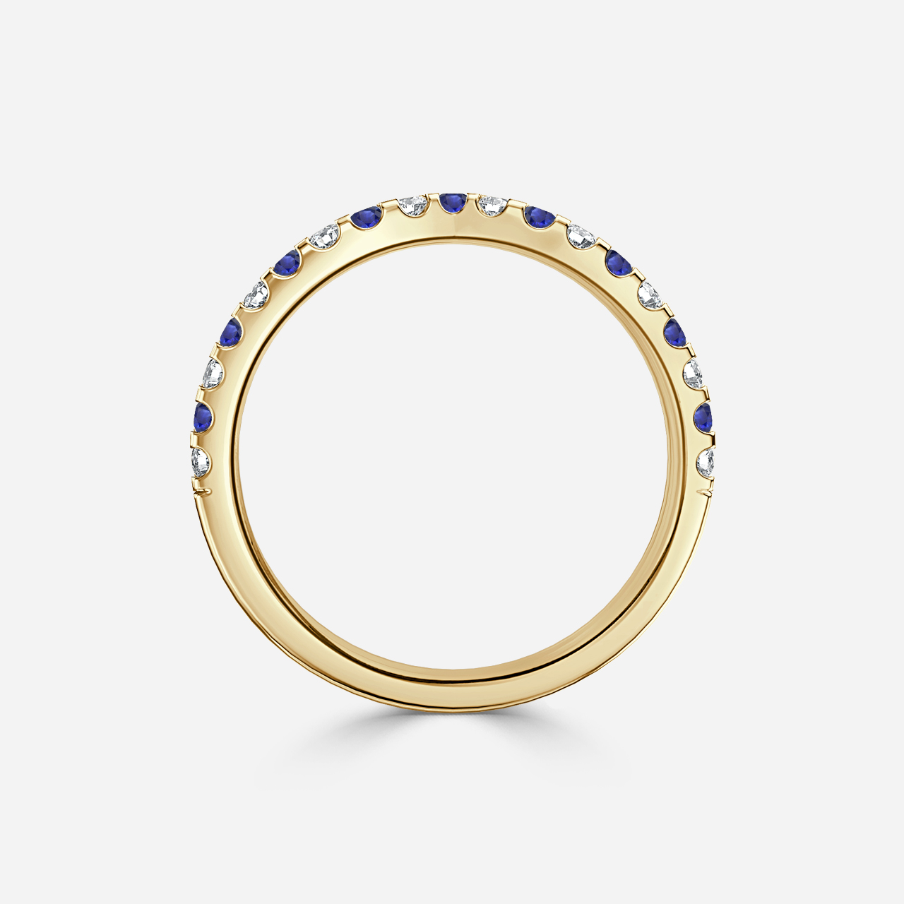 Curved Yellow Gold Claw Set With Diamond And Blue Sapphire