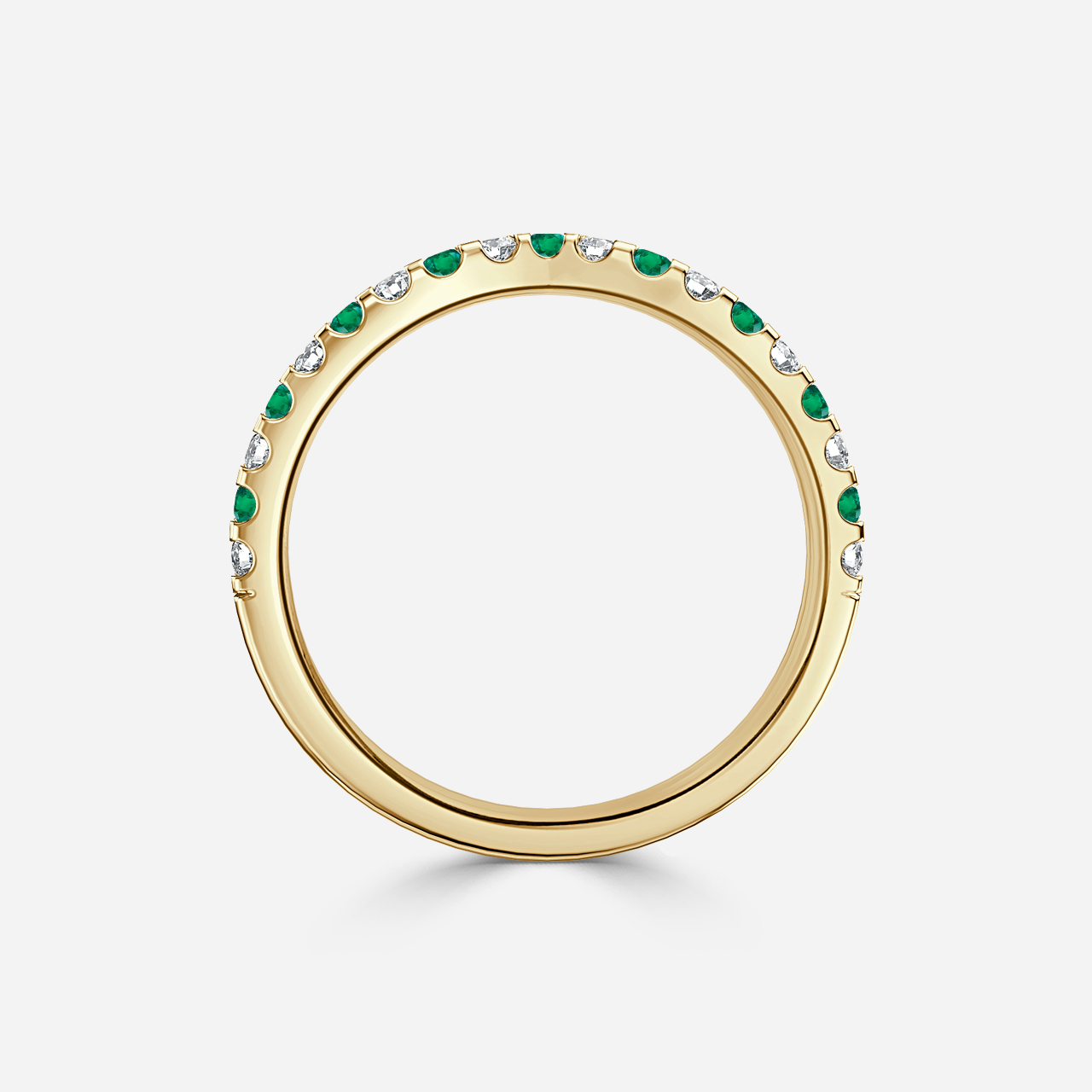 Curved Yellow Gold Claw Set With Diamond And Green Emerald