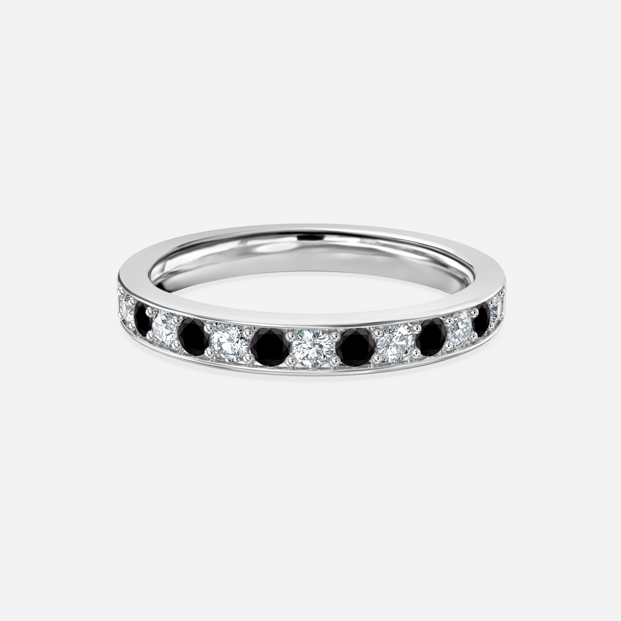 Black Diamond And Diamond Wedding Ring Grain Set In White Gold Flawless Fine Jewellery London