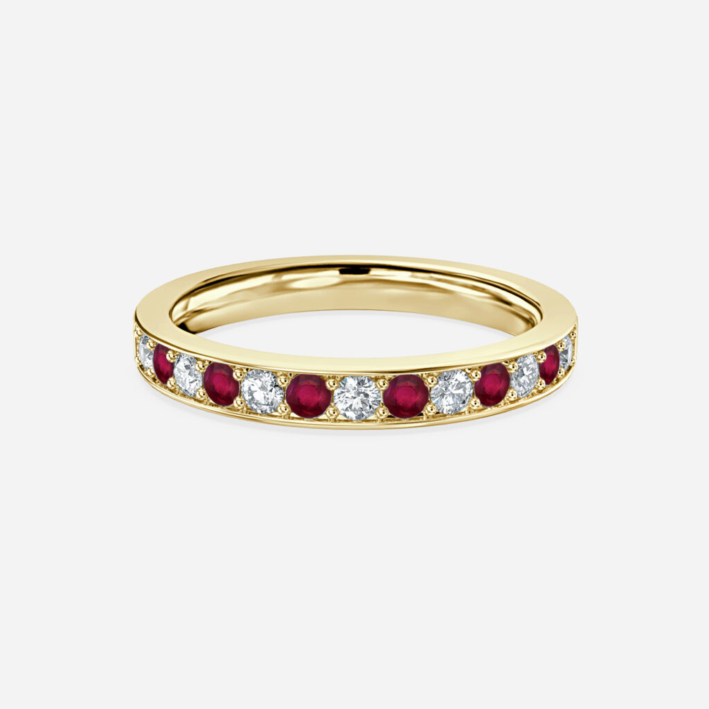 Ruby Diamond And Wedding Ring Grain Set In Yellow Gold