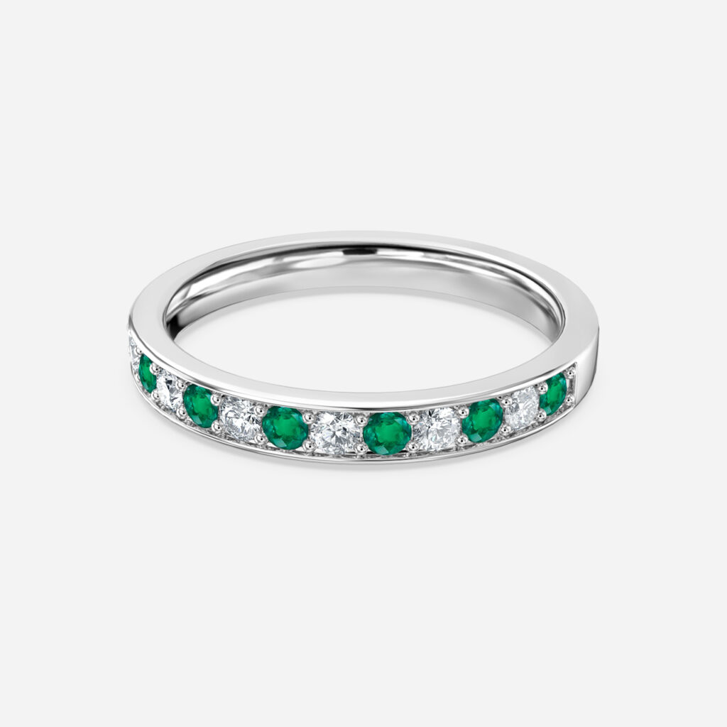 Green Emerald And Diamond Wedding Ring Grain Set In Platinum