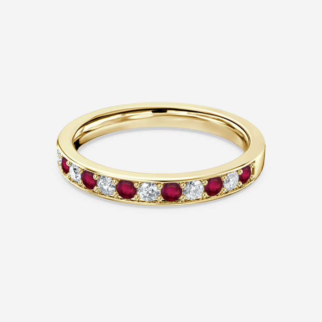 Ruby Diamond And Wedding Ring Grain Set In Yellow Gold
