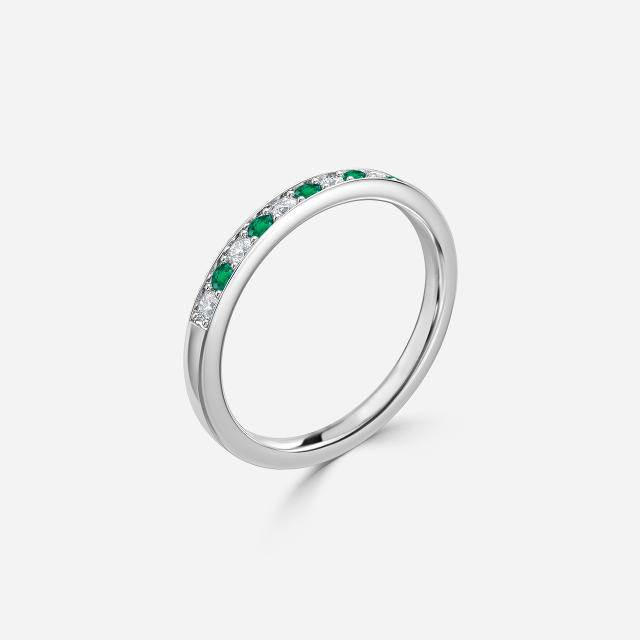 Green Emerald And Diamond Wedding Ring Grain Set In Platinum