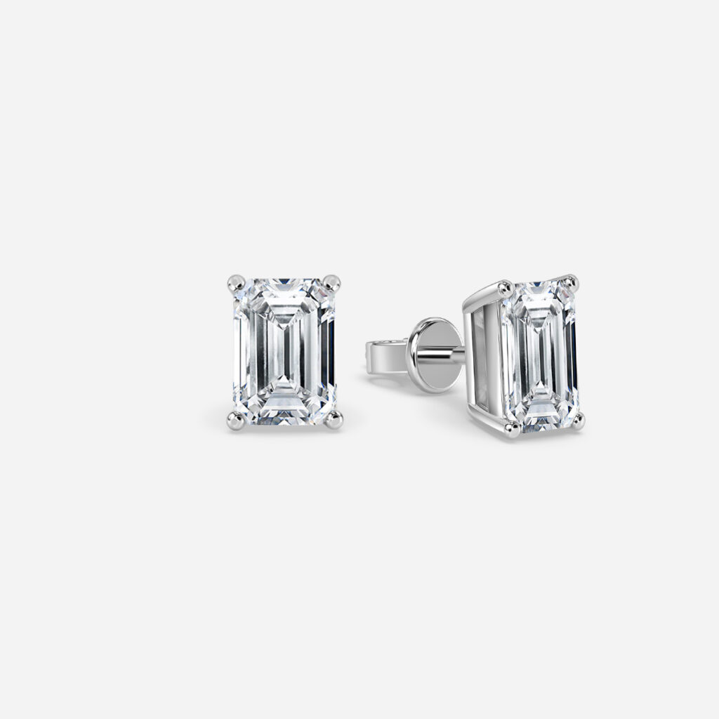 Emerald Diamond Stud Earrings In White Gold