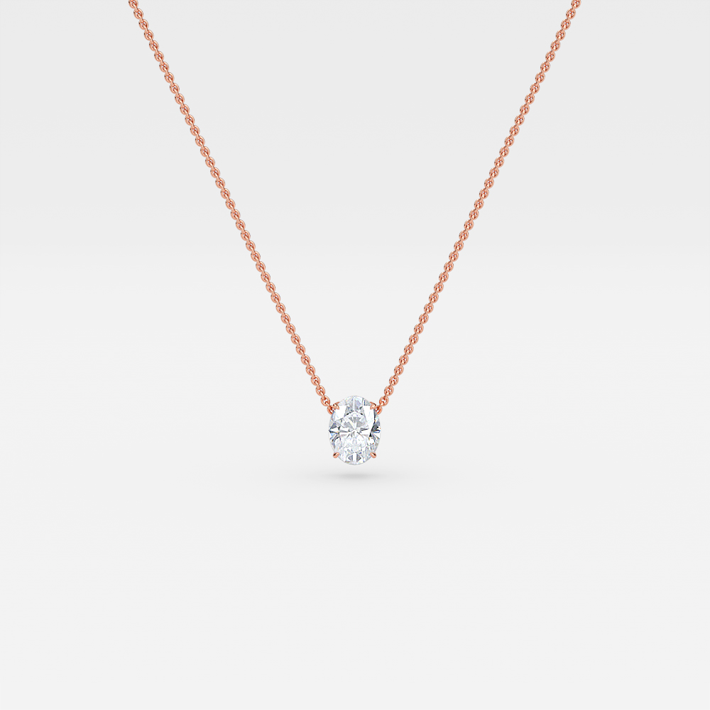 Solitaire Oval Diamond Pendant In Rose Gold