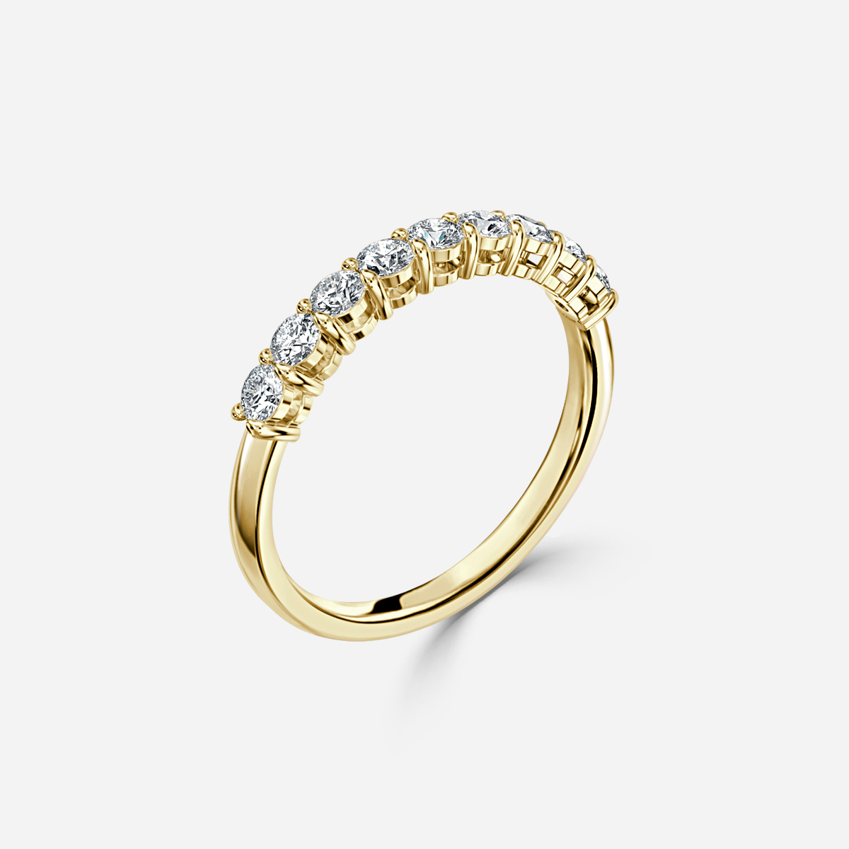 Shared Single Claw Set Half Eternity Wedding Band In Yellow Gold