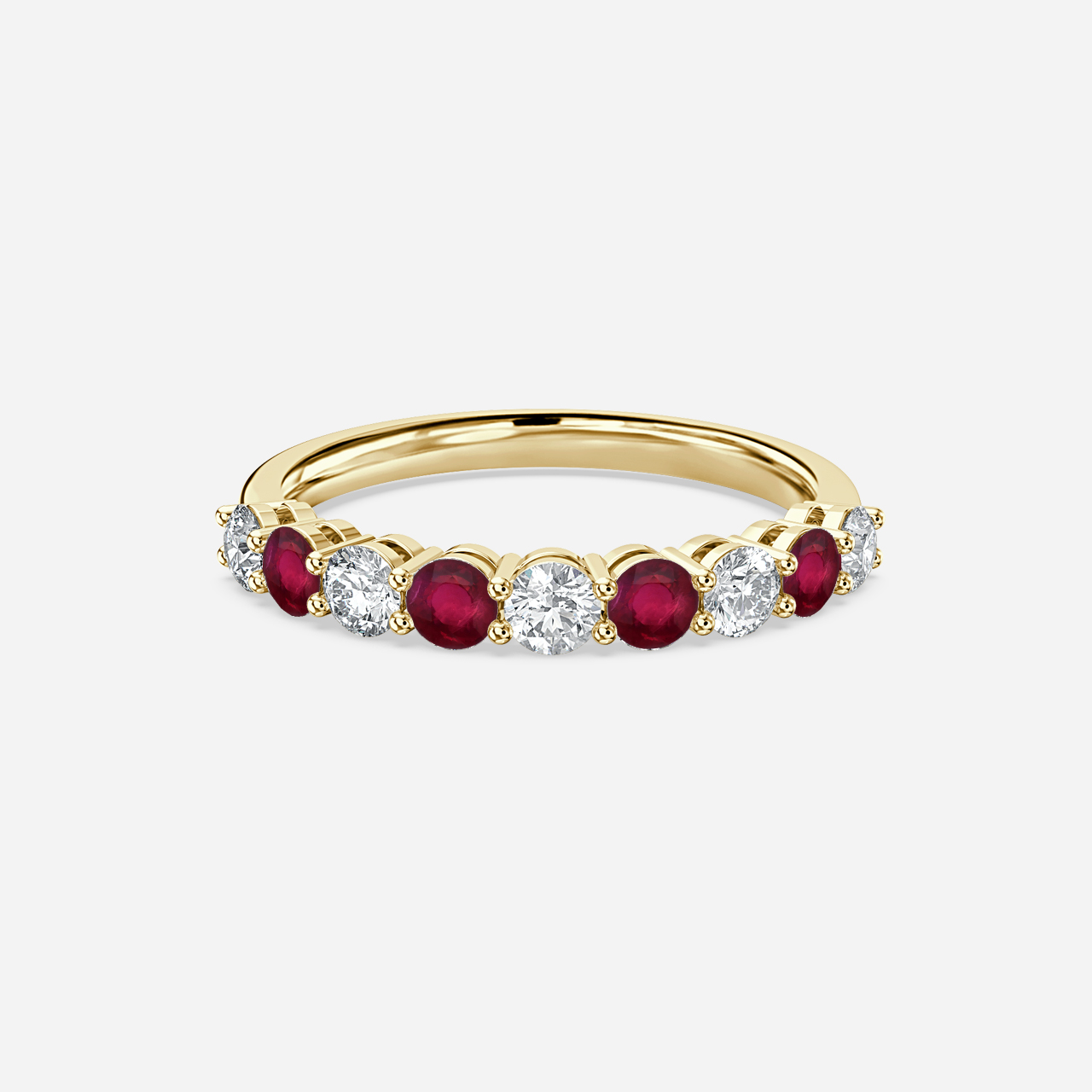 Ruby And Diamond Shared Single Claw Set In Yellow Gold