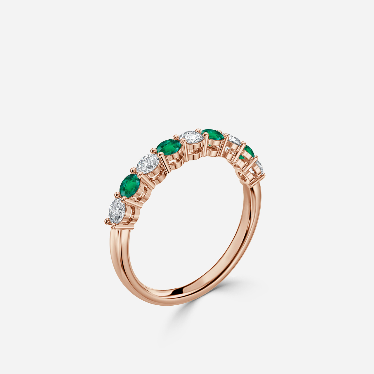 Green Emerald And Diamond Shared Single Claw Set In Rose Gold