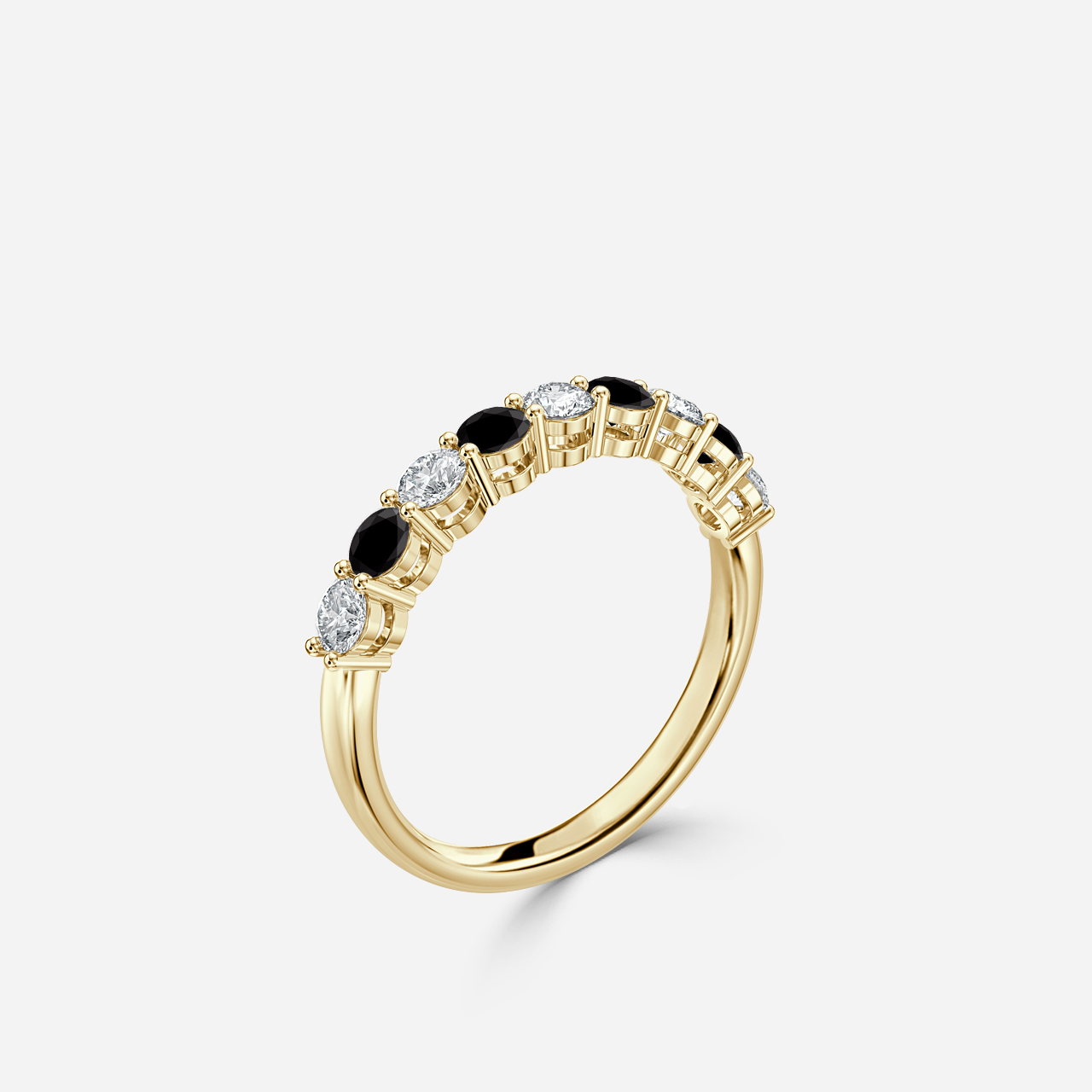 Black Diamond And Diamond Shared Single Claw Set In Yellow Gold