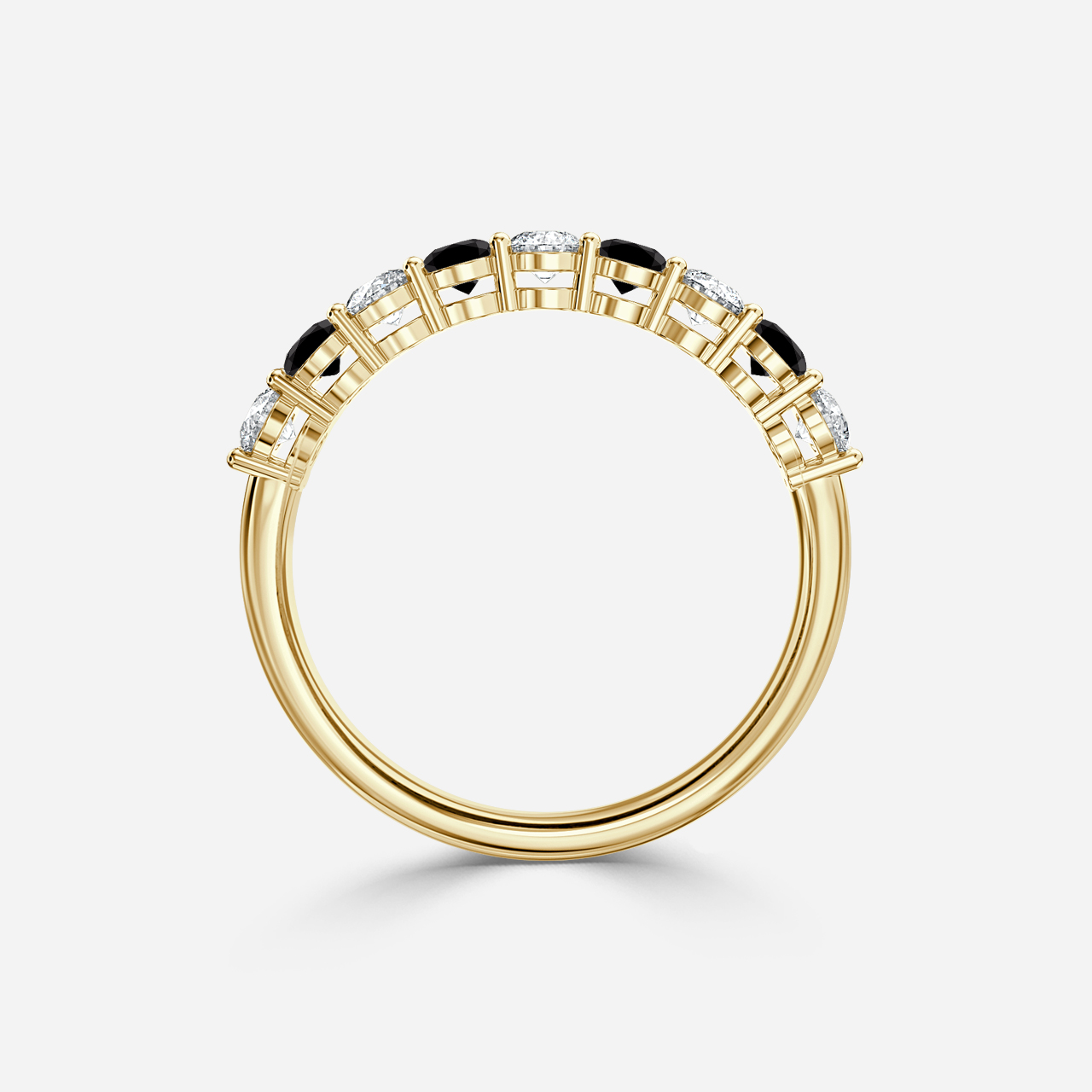 Black Diamond And Diamond Shared Single Claw Set In Yellow Gold