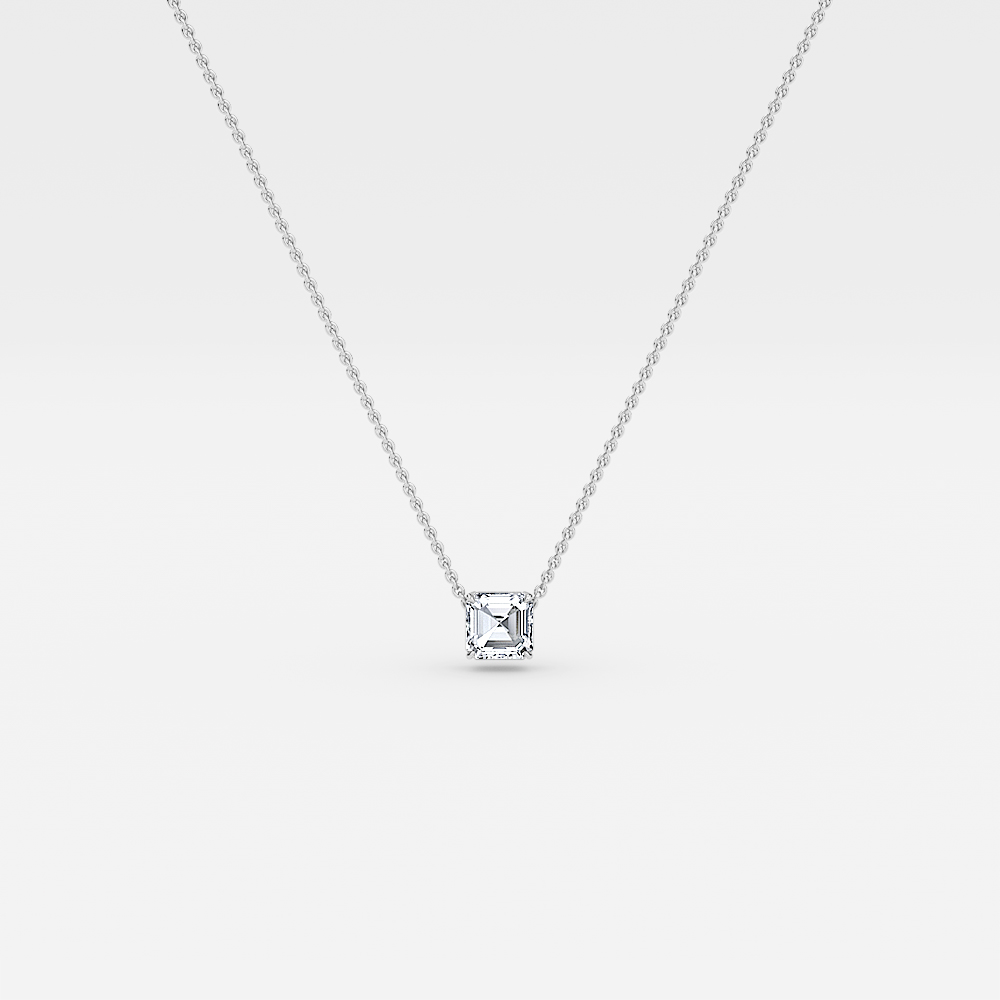 Solitaire Asscher Diamond Pendant In White Gold