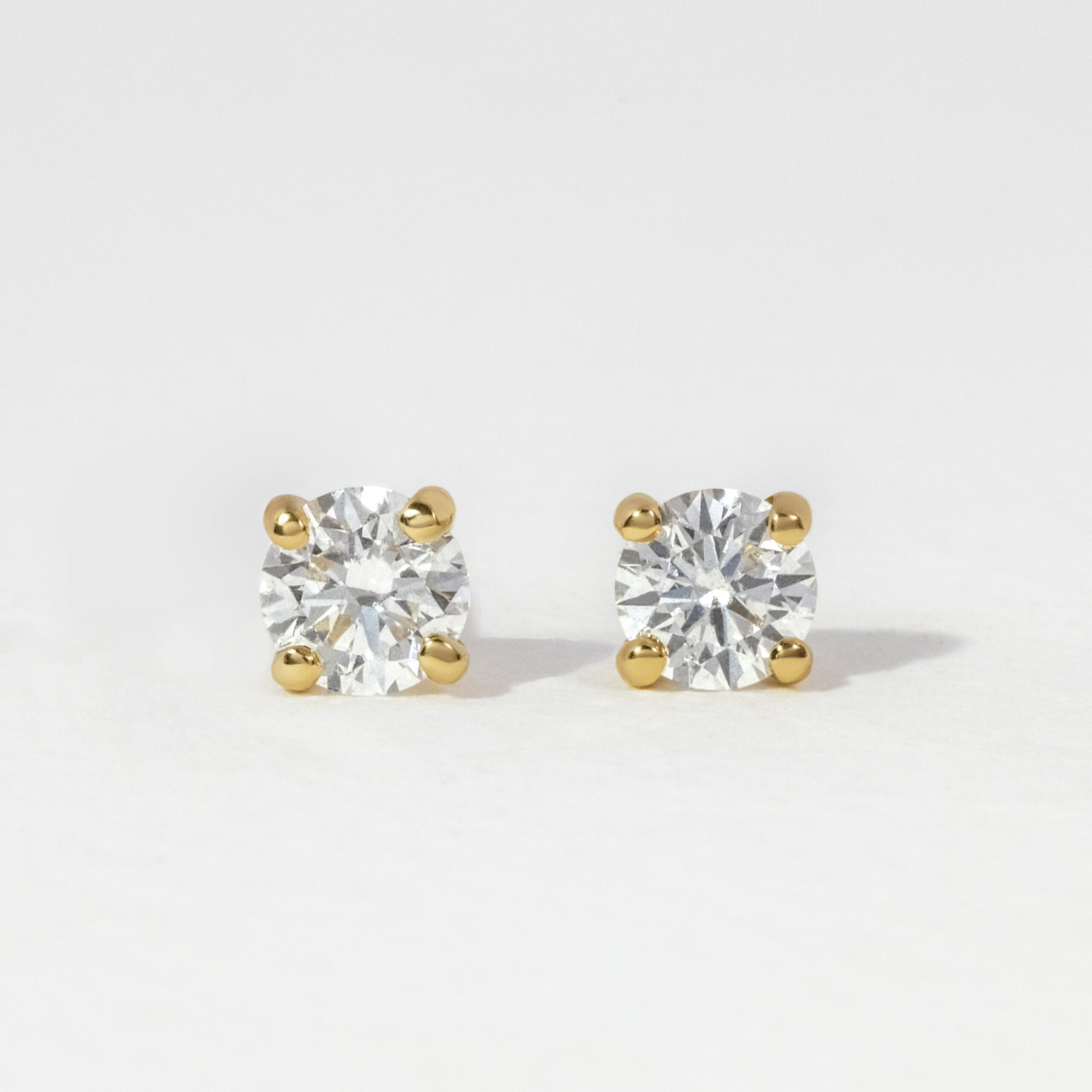 Carat Round Lab Diamond Stud Earrings In Yellow Gold