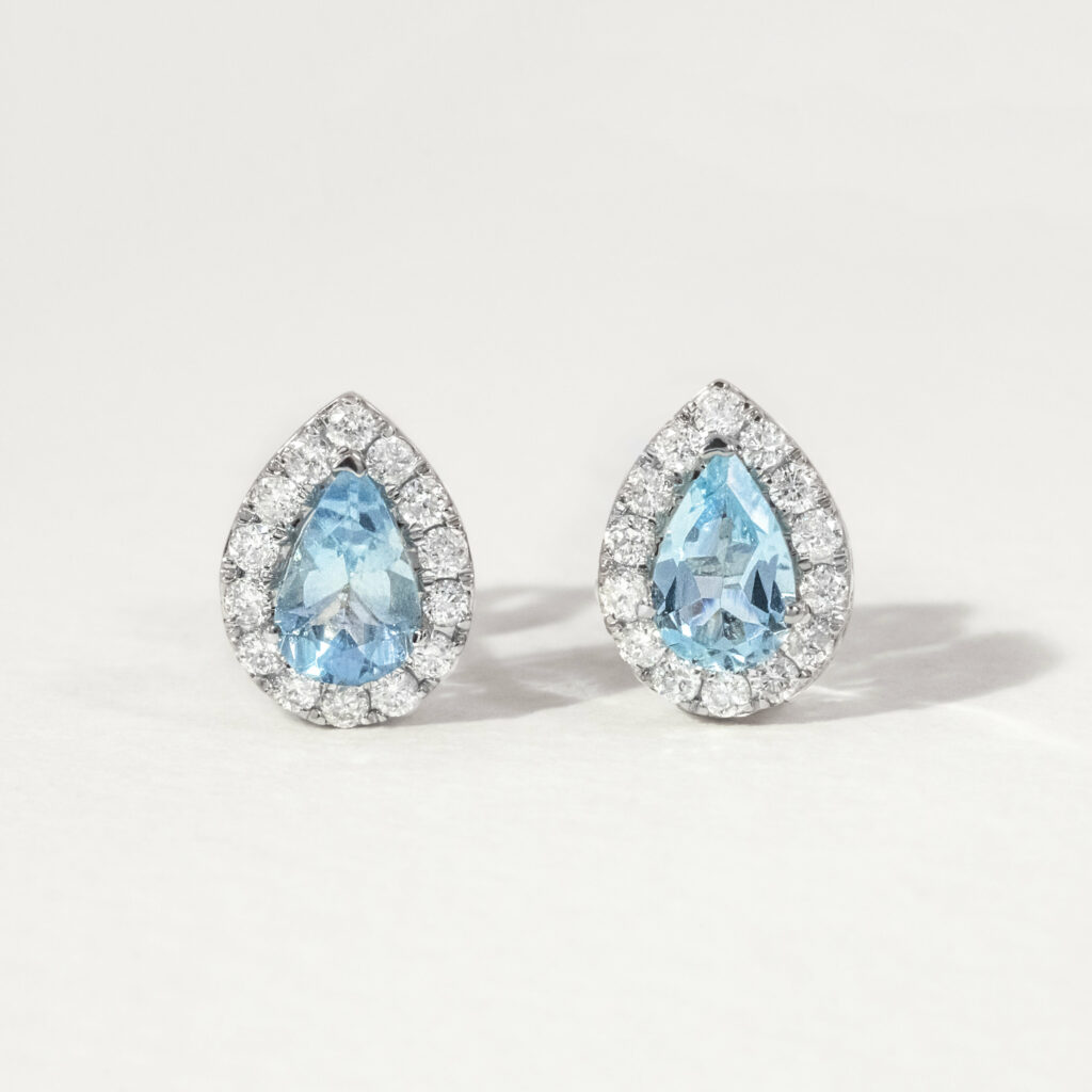 Aquamarine Diamond Stud Earring In White Gold