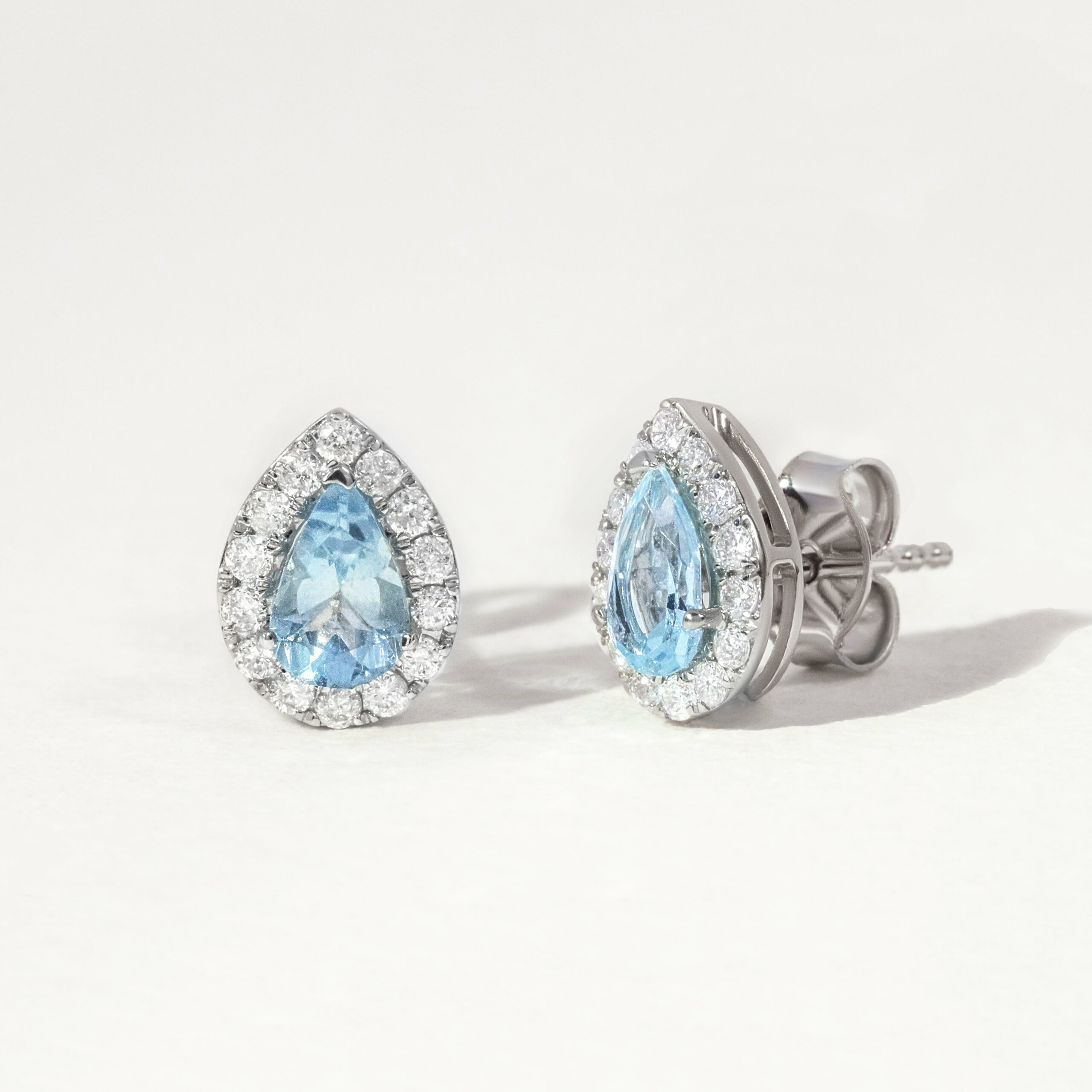 Aquamarine Diamond Stud Earring In White Gold