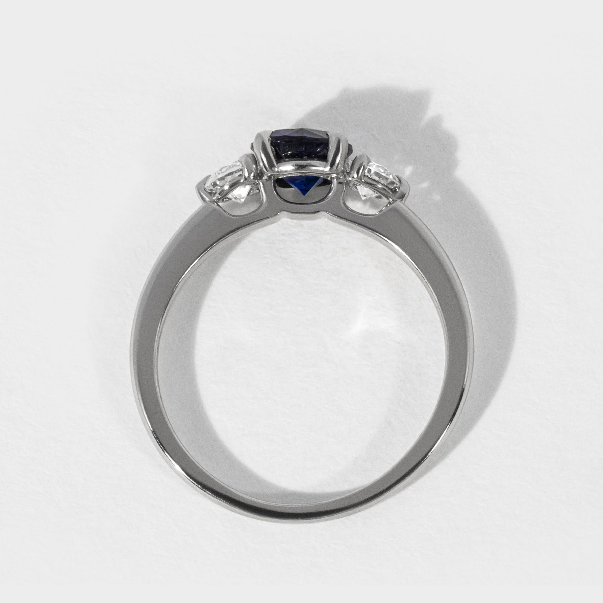 Round Blue Sapphire Trilogy Engagement Ring 0.99ct