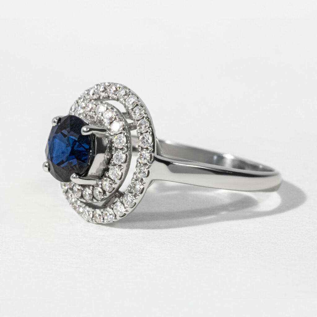 Round Sapphire Double Halo Engagement Ring