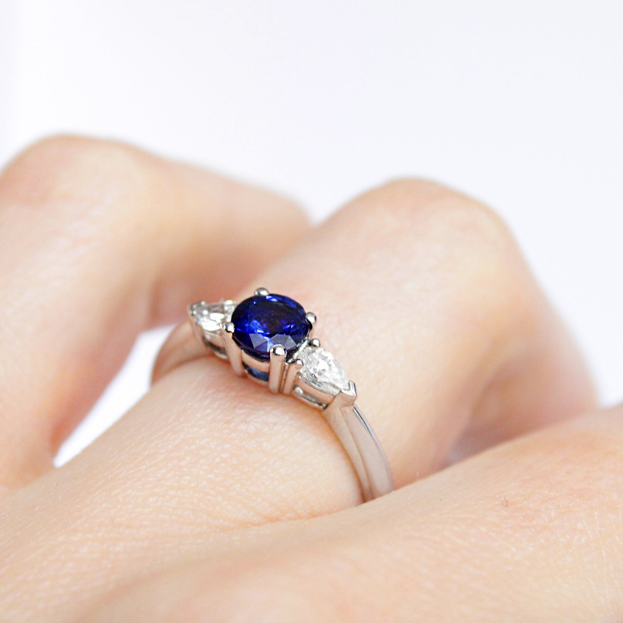 Round Blue Sapphire Trilogy Engagement Ring 0.40ct