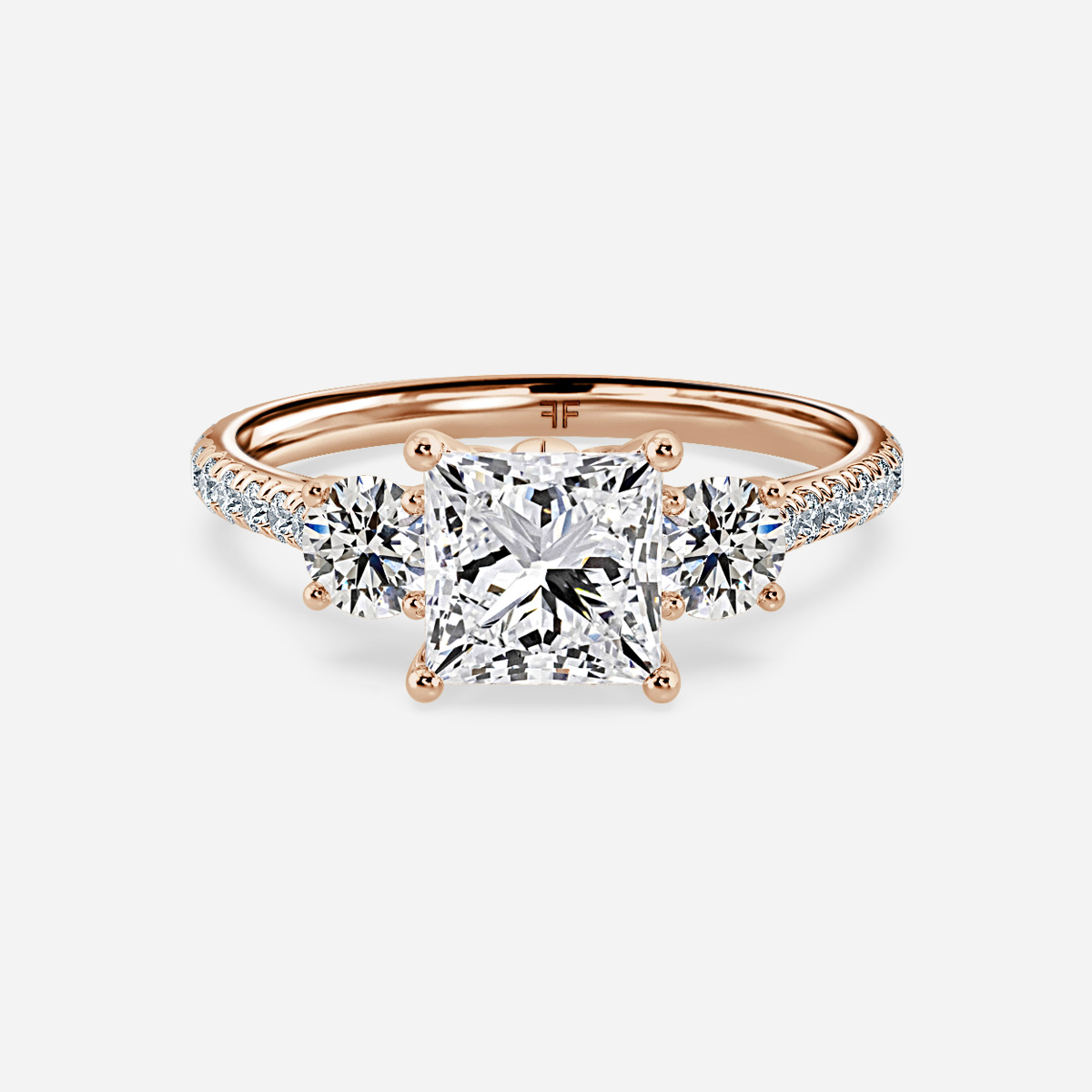Crown Rose Gold Trilogy Engagement Ring Flawless Fine Jewellery London