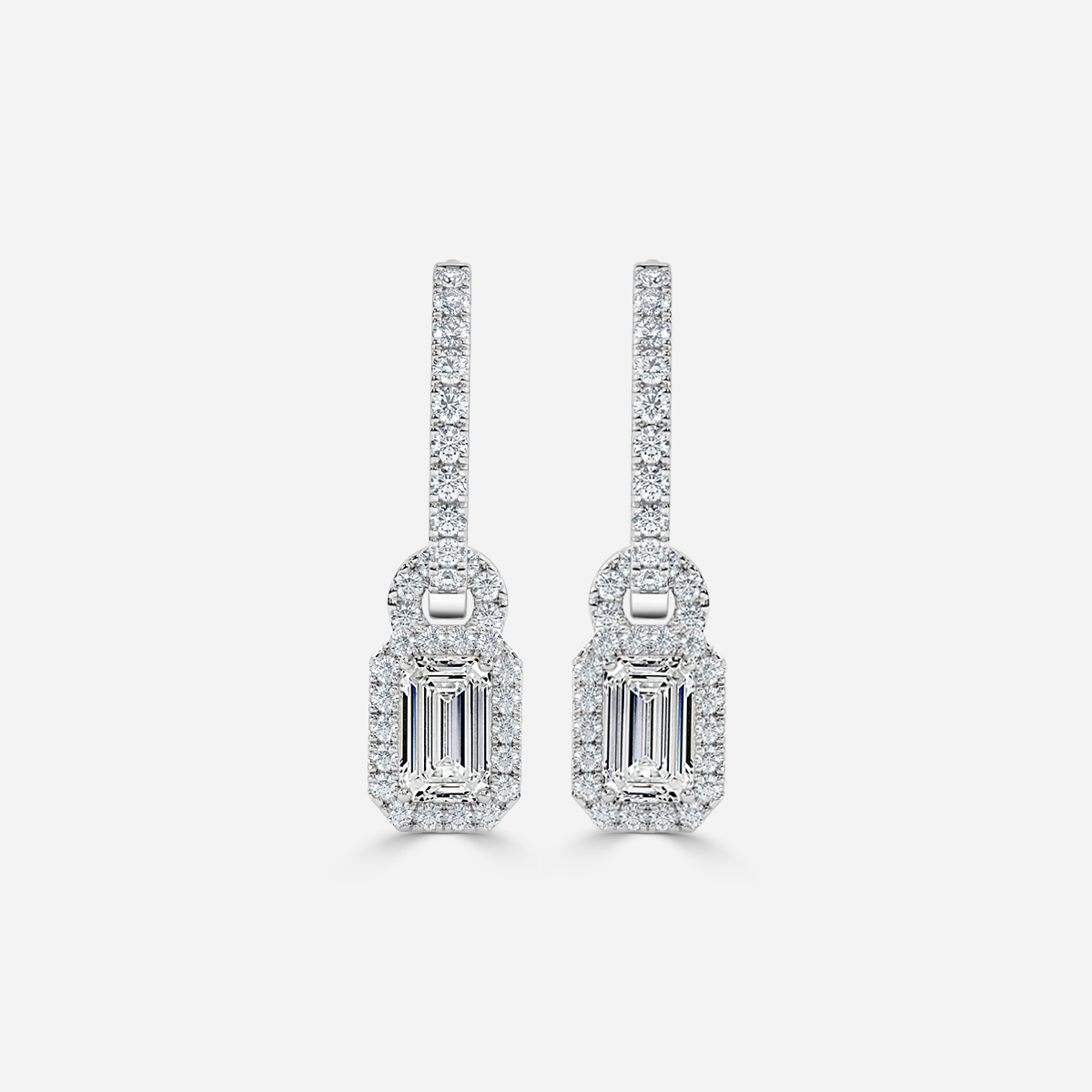 Halo Drop Emerald Earrings In White Gold