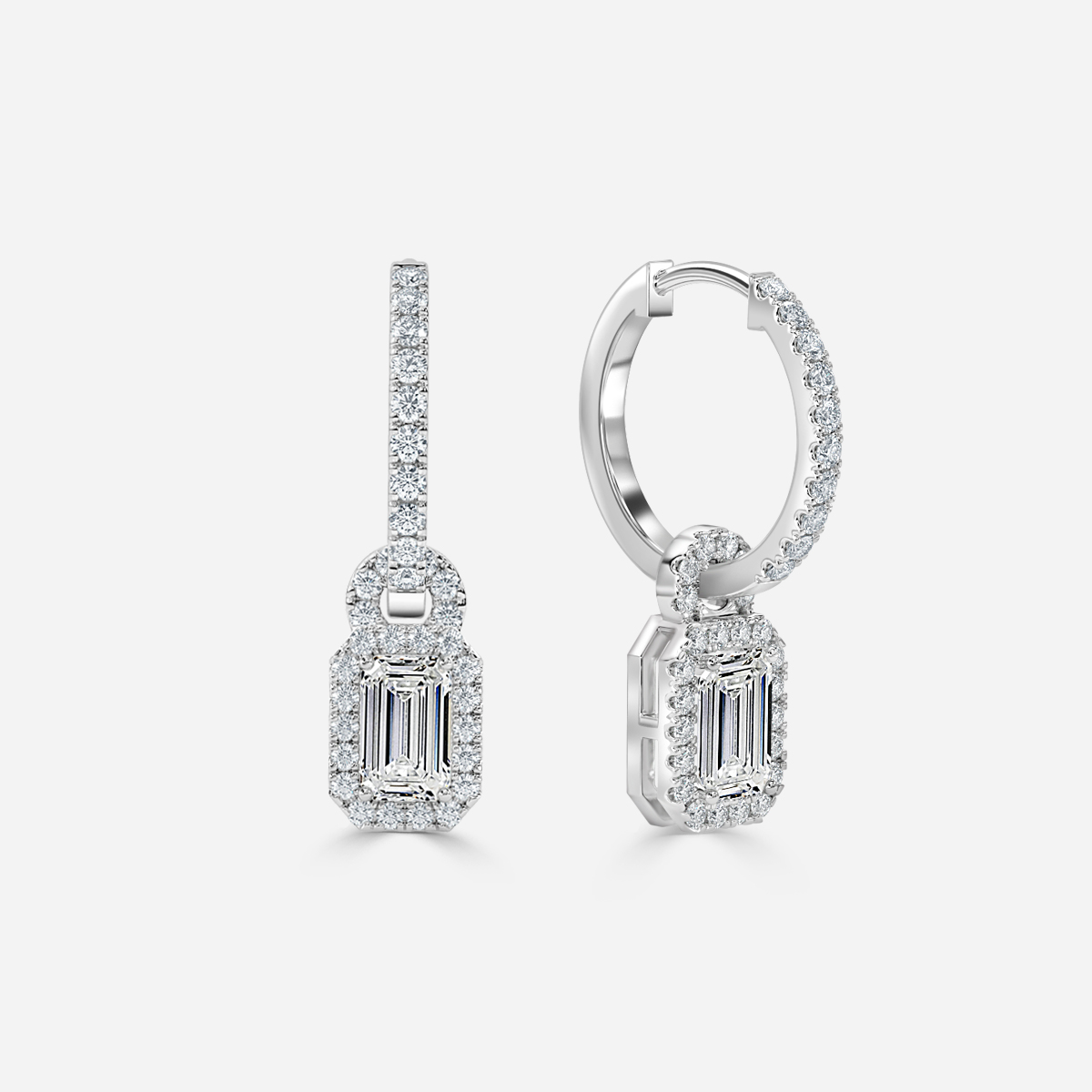 Halo Drop Emerald Earrings In White Gold