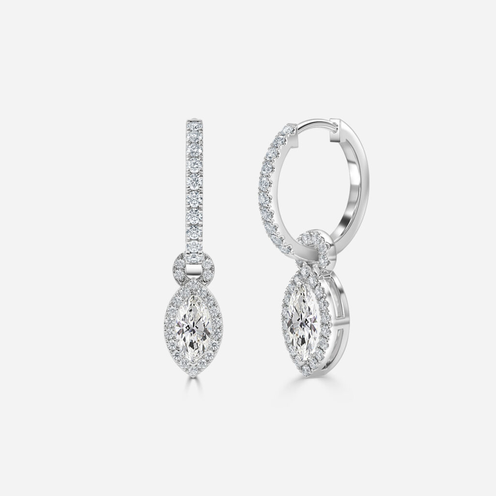 Halo Drop Marquise Earring In White Gold